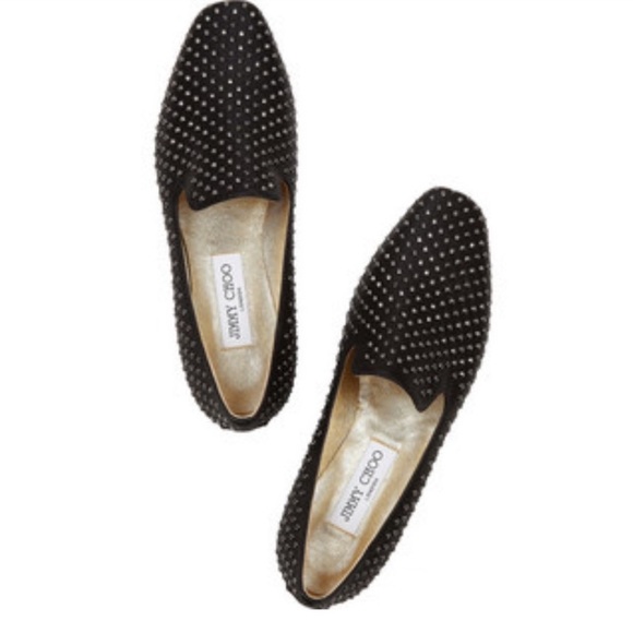 Jimmy Choo Shoes - Jimmy Choo Black and gold Studded Loafers
